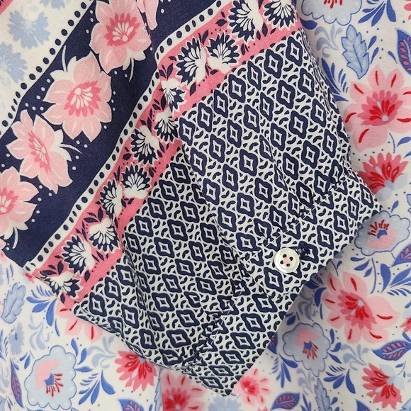 Talbots Woman's Blue Pink White Long Sleeve Soft Rayon Tunic Top Size X - Picture 4 of 9